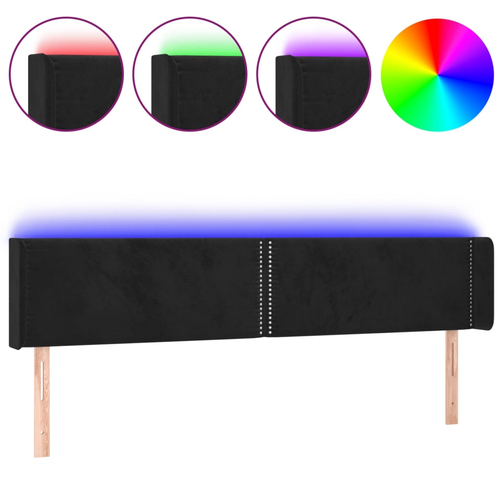 vidaXL Tăblie de pat cu LED, negru, 183x16x78/88 cm, catifea