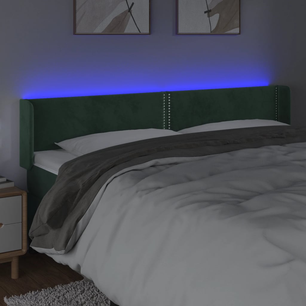 vidaXL Tăblie de pat cu LED, verde închis, 183x16x78/88 cm, catifea vidaXL Tăblie de pat cu LED, verde închis, 183x16x78/88 cm, catifea