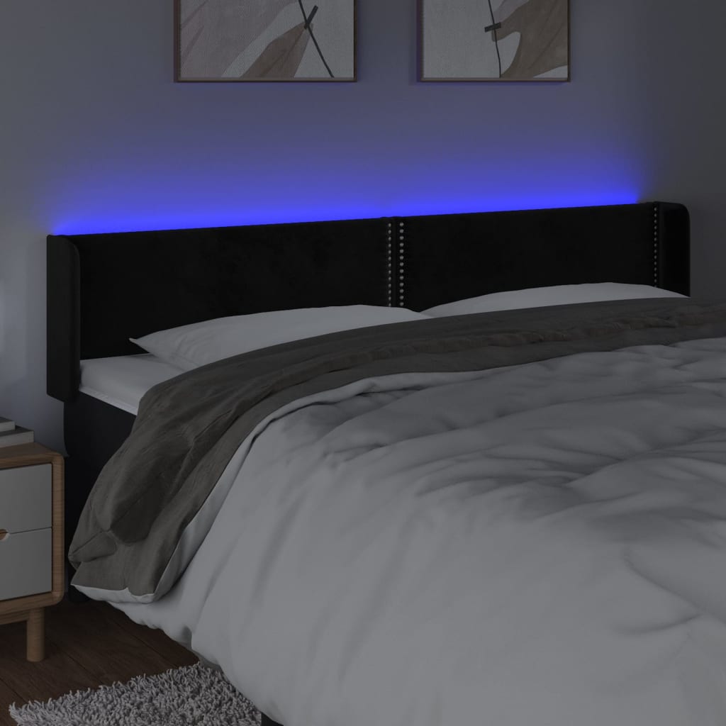 vidaXL Tăblie de pat cu LED, negru, 203x16x78/88 cm, catifea vidaXL Tăblie de pat cu LED, negru, 203x16x78/88 cm, catifea