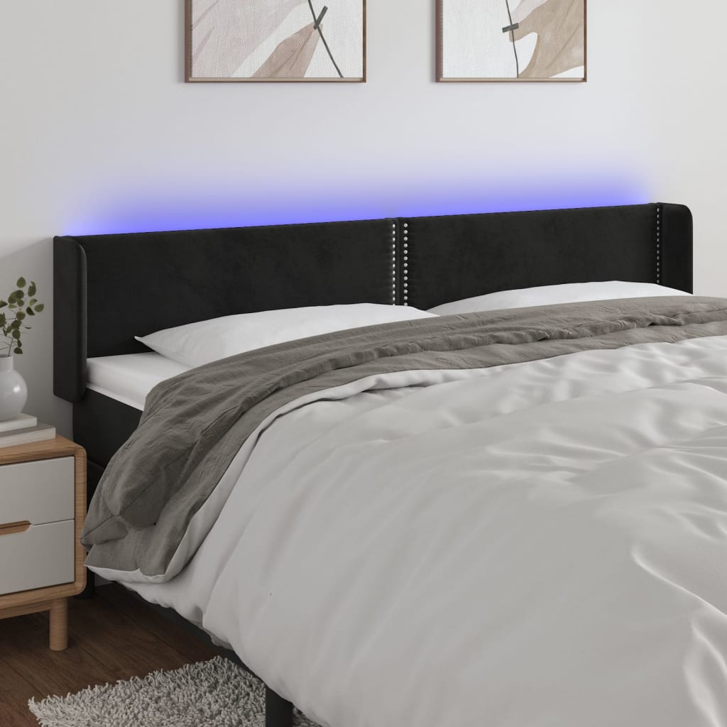 vidaXL Tăblie de pat cu LED, negru, 203x16x78/88 cm, catifea vidaXL Tăblie de pat cu LED, negru, 203x16x78/88 cm, catifea