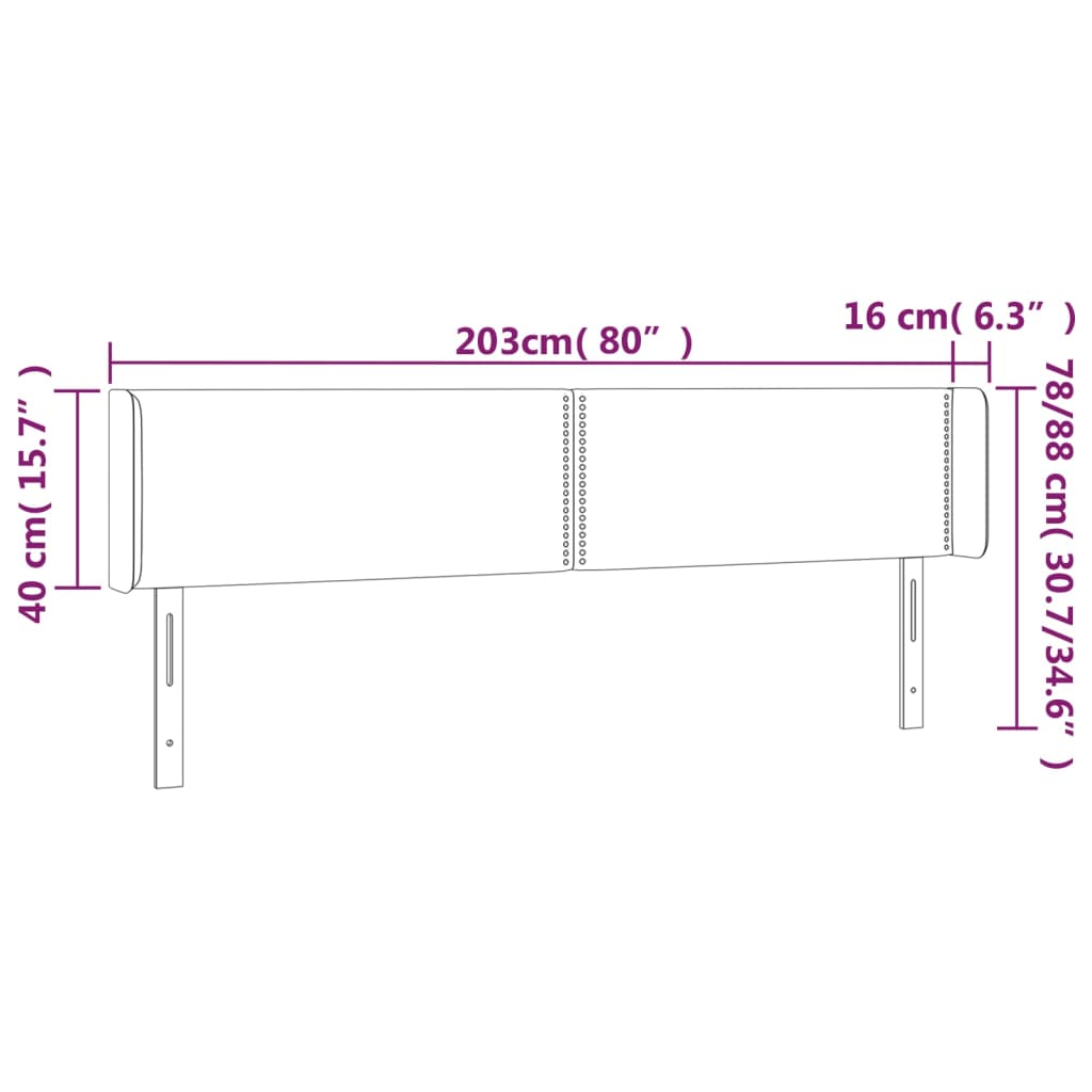 vidaXL Tăblie de pat cu LED, albastru închis, 203x16x78/88 cm, catifea