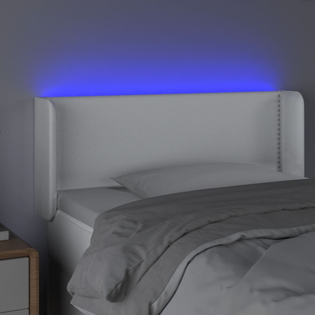 vidaXL Tăblie de pat cu LED, alb, 83x16x78/88 cm, piele ecologică