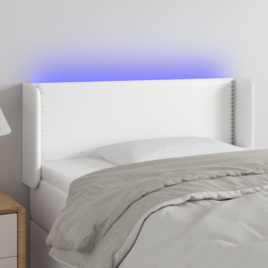 vidaXL Tăblie de pat cu LED, alb, 83x16x78/88 cm, piele ecologică