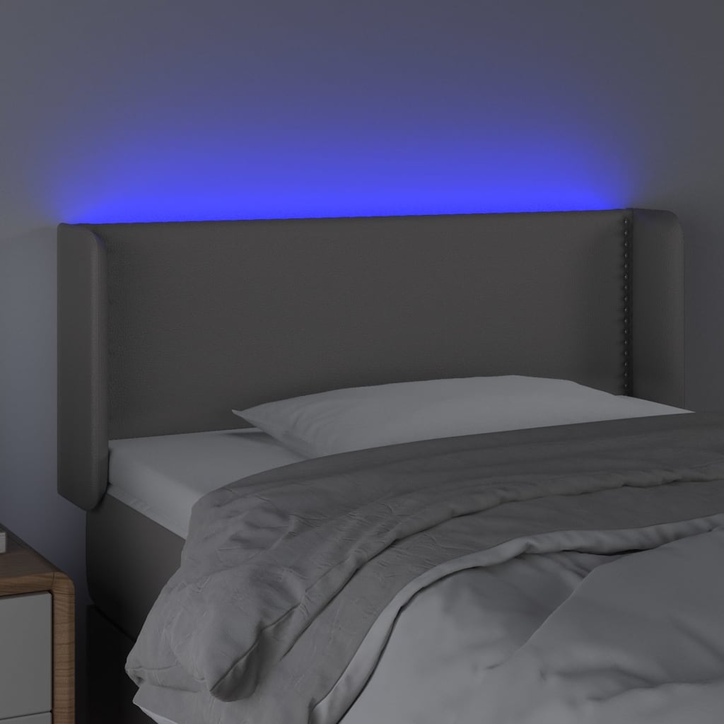 vidaXL Tăblie de pat cu LED, gri, 83x16x78/88 cm, piele ecologică vidaXL Tăblie de pat cu LED, gri, 83x16x78/88 cm, piele ecologică
