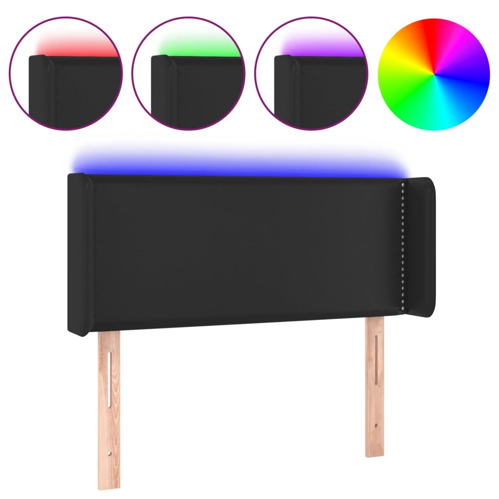 vidaXL Tăblie de pat cu LED, negru, 93x16x78/88 cm, piele ecologică