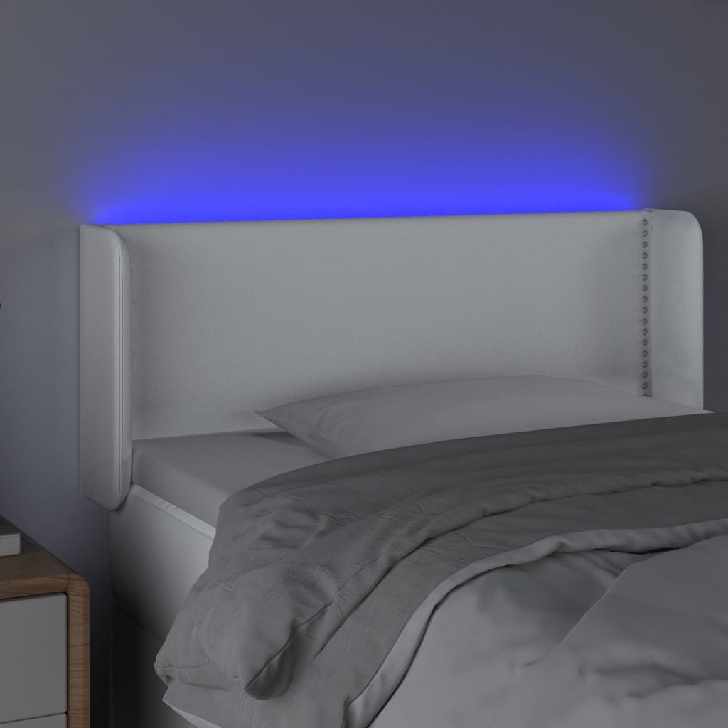 vidaXL Tăblie de pat cu LED, alb, 93x16x78/88 cm, piele ecologică