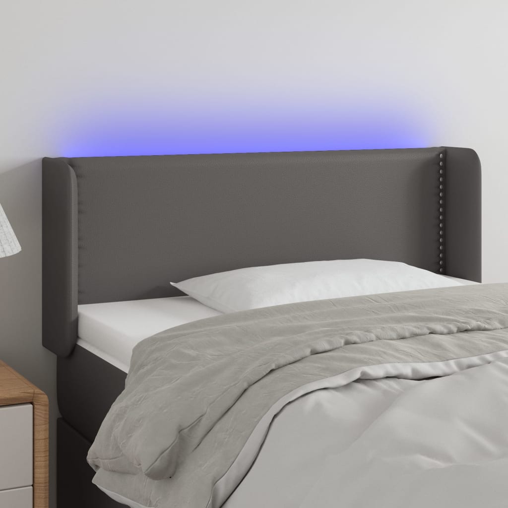 vidaXL Tăblie de pat cu LED, gri, 93x16x78/88 cm, piele ecologică vidaXL Tăblie de pat cu LED, gri, 93x16x78/88 cm, piele ecologică