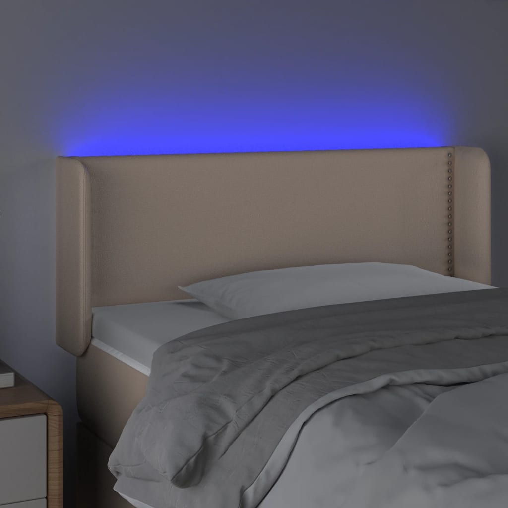 vidaXL Tăblie de pat cu LED, cappuccino, 93x16x78/88cm piele ecologică