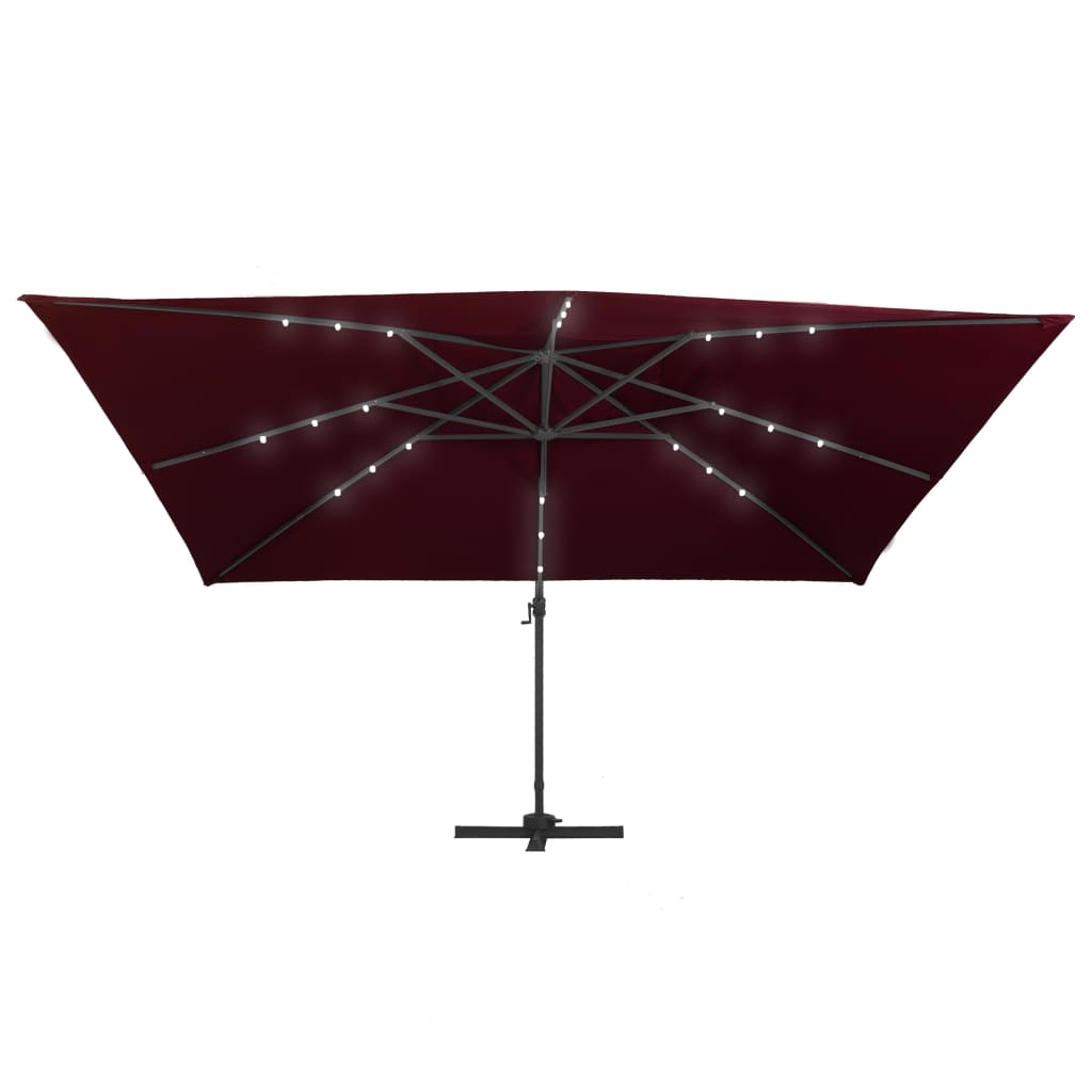 vidaXL Umbrelă în consolă de grădină cu LED-uri, roșu bordo 400x300 cm vidaXL Umbrelă în consolă de grădină cu LED-uri, roșu bordo 400x300 cm