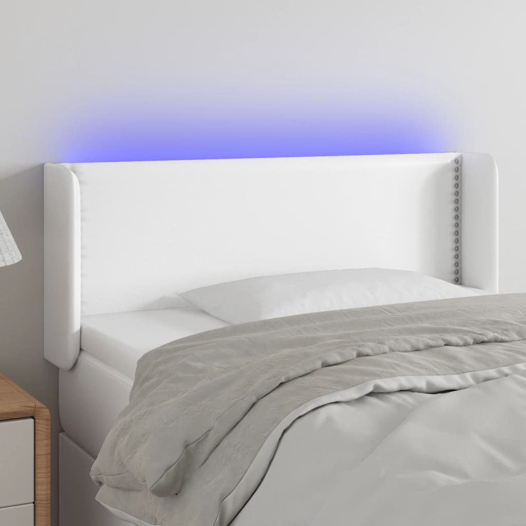 vidaXL Tăblie de pat cu LED, alb, 103x16x78/88 cm, piele ecologică vidaXL Tăblie de pat cu LED, alb, 103x16x78/88 cm, piele ecologică