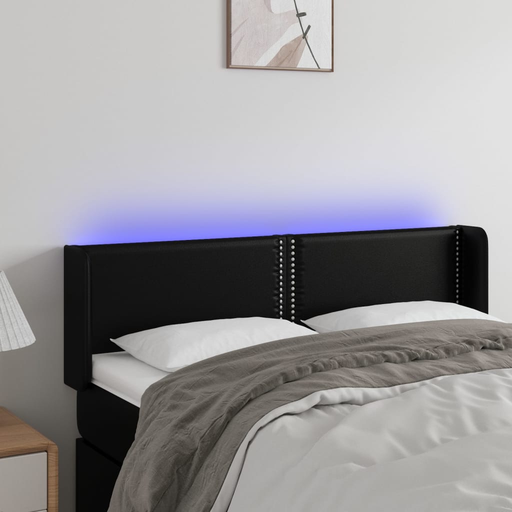 vidaXL Tăblie de pat cu LED, negru, 147x16x78/88 cm, piele ecologică vidaXL Tăblie de pat cu LED, negru, 147x16x78/88 cm, piele ecologică