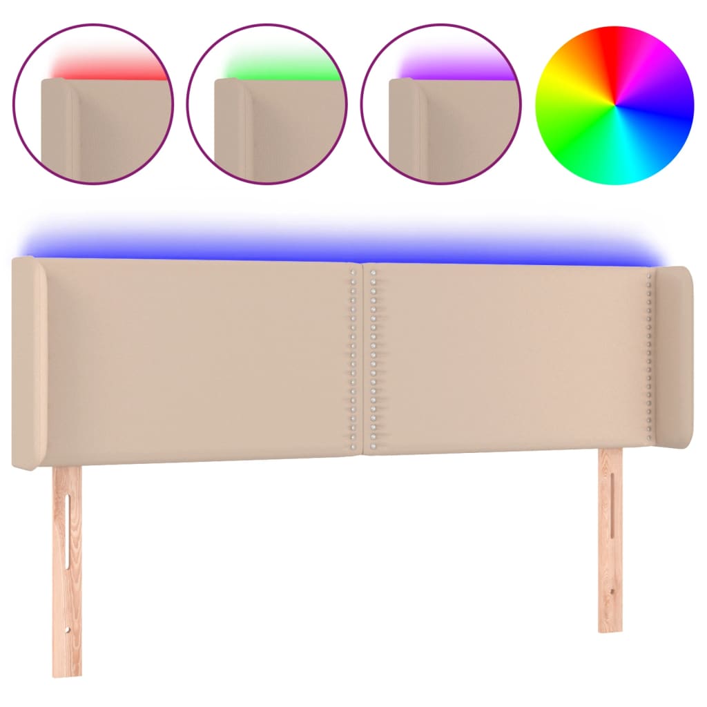 vidaXL Tăblie de pat cu LED cappuccino 147x16x78/88 cm piele ecologică vidaXL Tăblie de pat cu LED cappuccino 147x16x78/88 cm piele ecologică