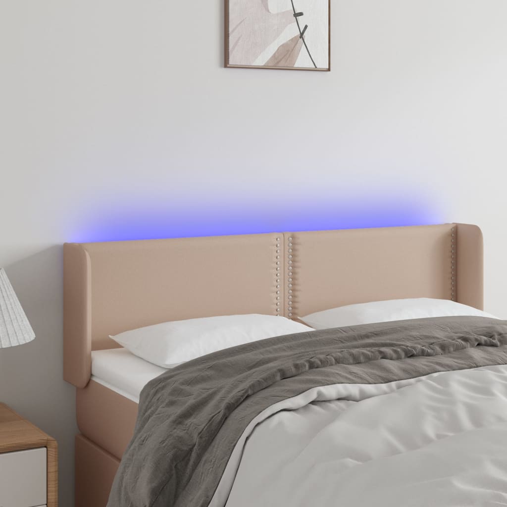vidaXL Tăblie de pat cu LED cappuccino 147x16x78/88 cm piele ecologică vidaXL Tăblie de pat cu LED cappuccino 147x16x78/88 cm piele ecologică