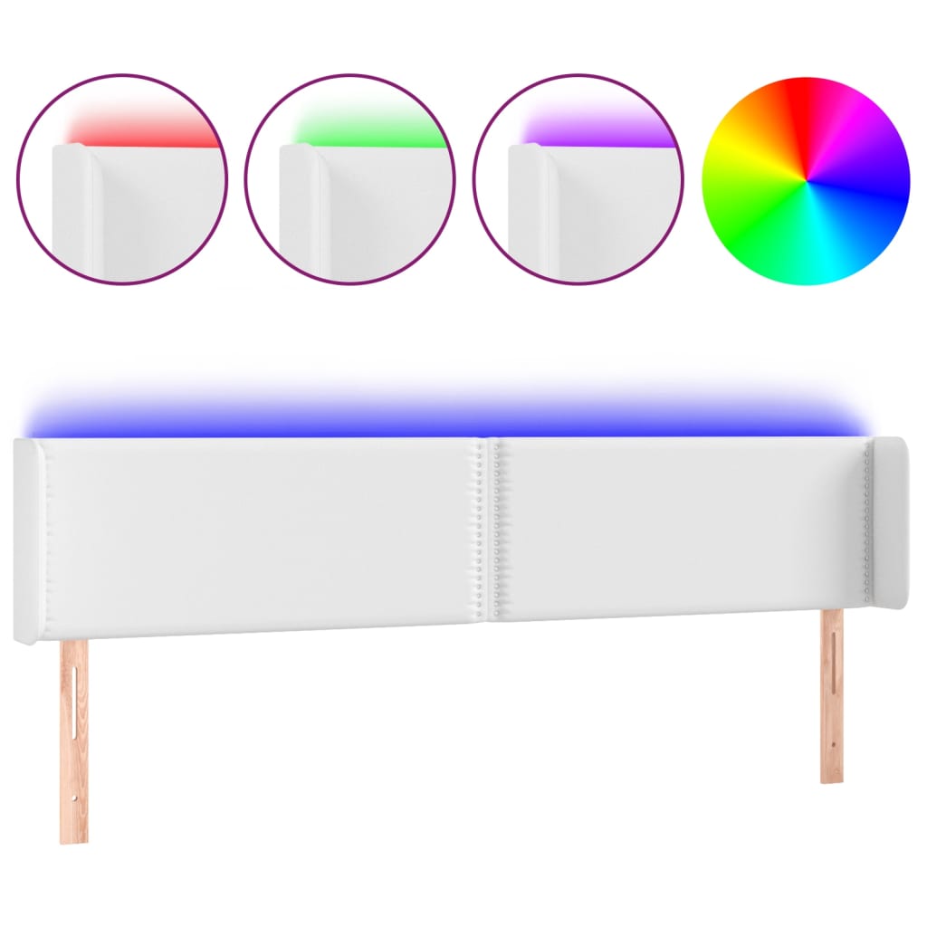 vidaXL Tăblie de pat cu LED, alb, 163x16x78/88 cm, piele ecologică vidaXL Tăblie de pat cu LED, alb, 163x16x78/88 cm, piele ecologică