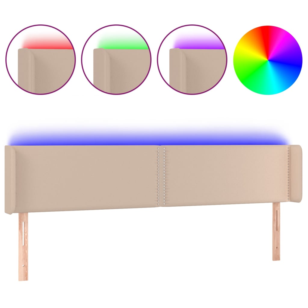 vidaXL Tăblie de pat cu LED cappuccino 183x16x78/88 cm piele ecologică vidaXL Tăblie de pat cu LED cappuccino 183x16x78/88 cm piele ecologică