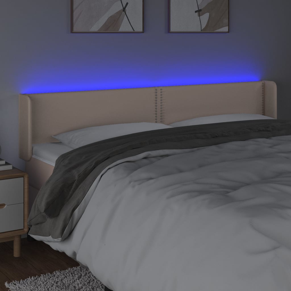 vidaXL Tăblie de pat cu LED cappuccino 183x16x78/88 cm piele ecologică vidaXL Tăblie de pat cu LED cappuccino 183x16x78/88 cm piele ecologică