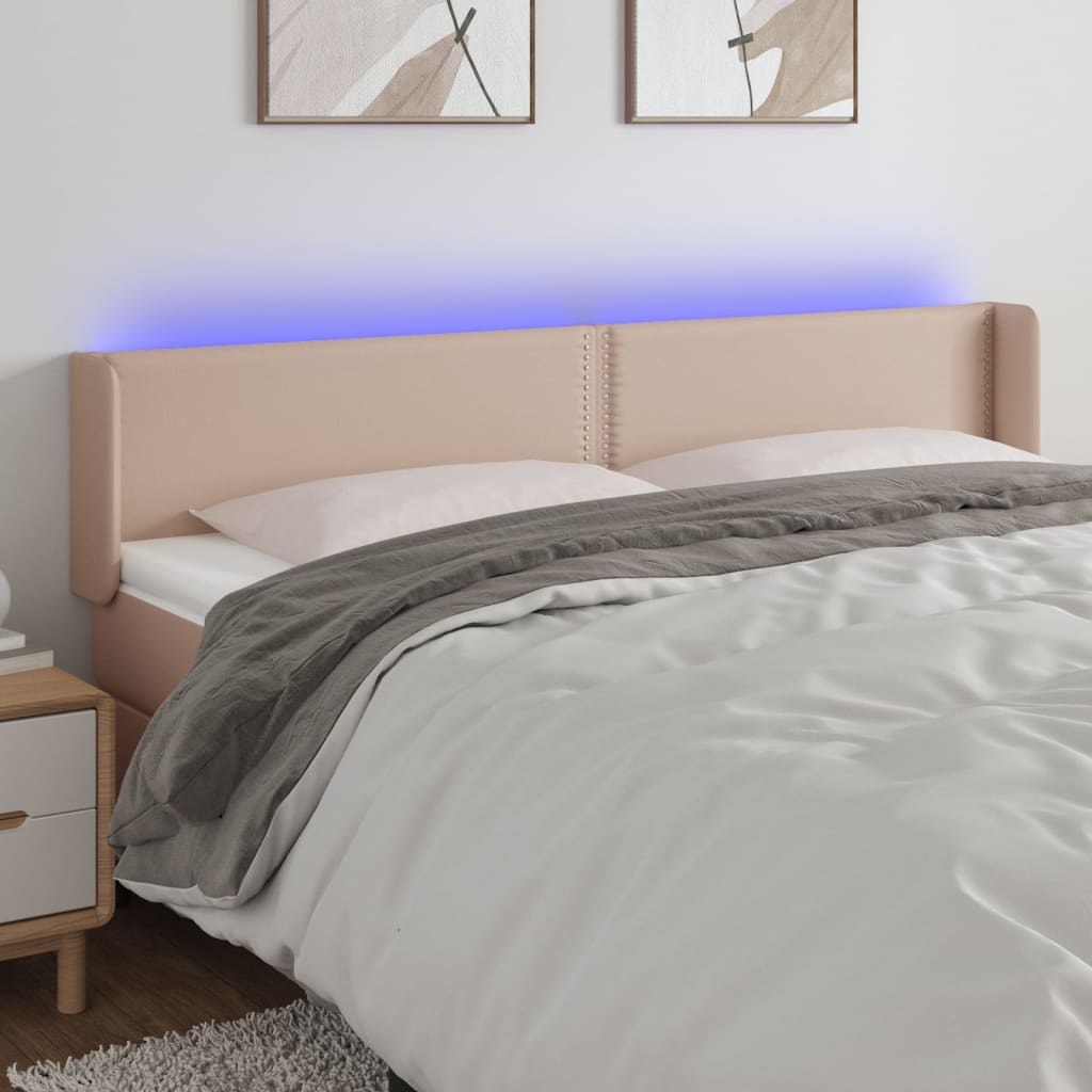 vidaXL Tăblie de pat cu LED cappuccino 183x16x78/88 cm piele ecologică vidaXL Tăblie de pat cu LED cappuccino 183x16x78/88 cm piele ecologică