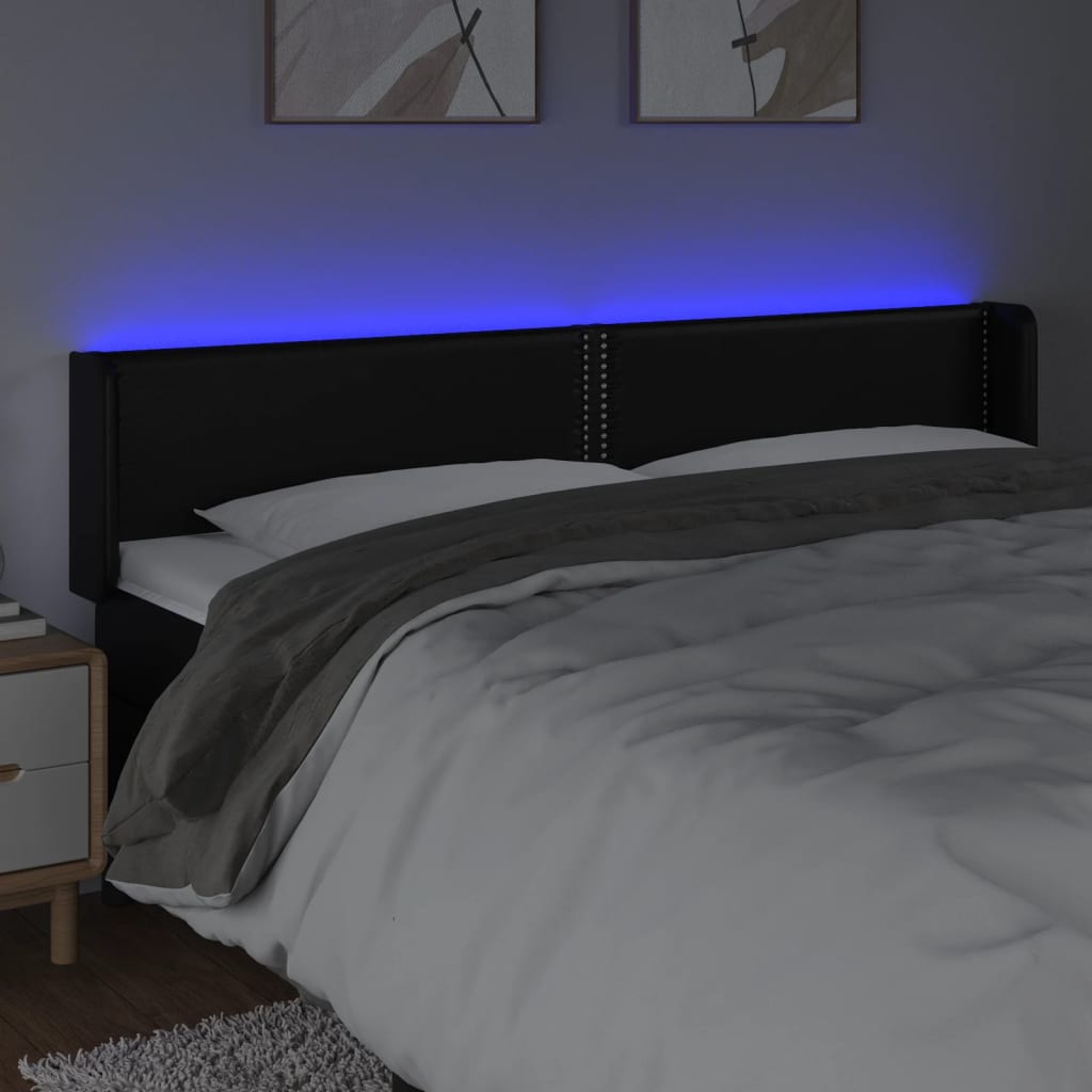vidaXL Tăblie de pat cu LED, negru, 203x16x78/88 cm, piele ecologică