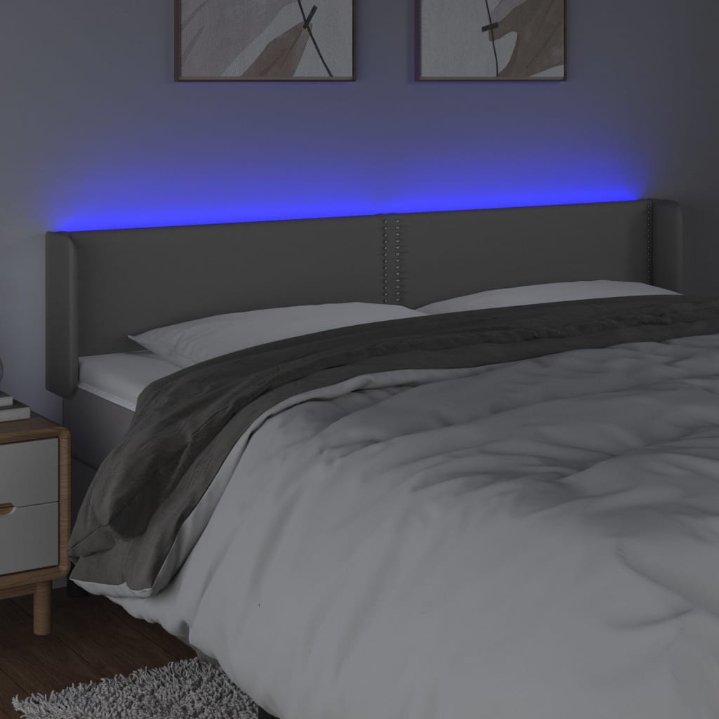 vidaXL Tăblie de pat cu LED, gri, 203x16x78/88 cm, piele ecologică vidaXL Tăblie de pat cu LED, gri, 203x16x78/88 cm, piele ecologică