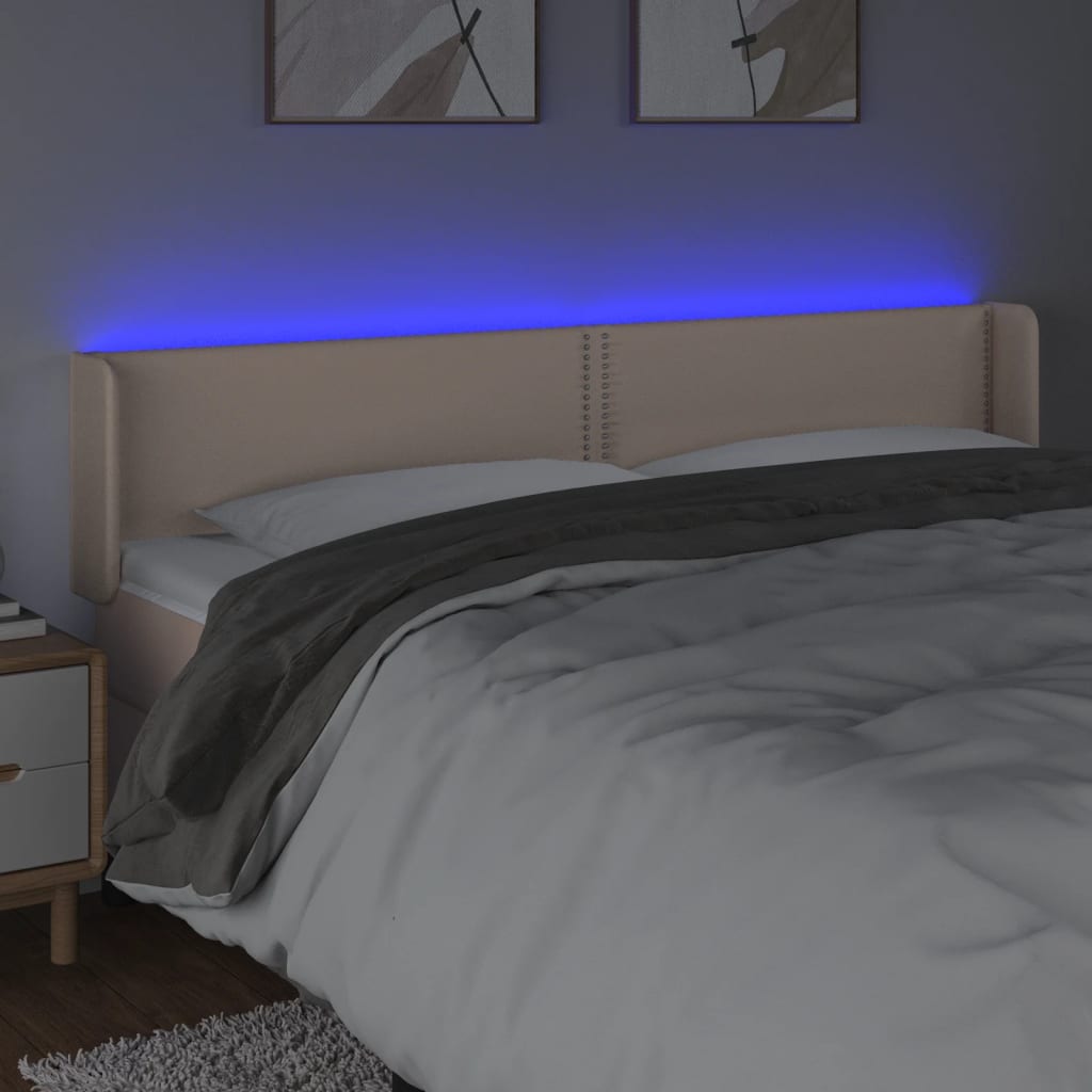 vidaXL Tăblie de pat cu LED, cappuccino 203x16x78/88cm piele ecologică