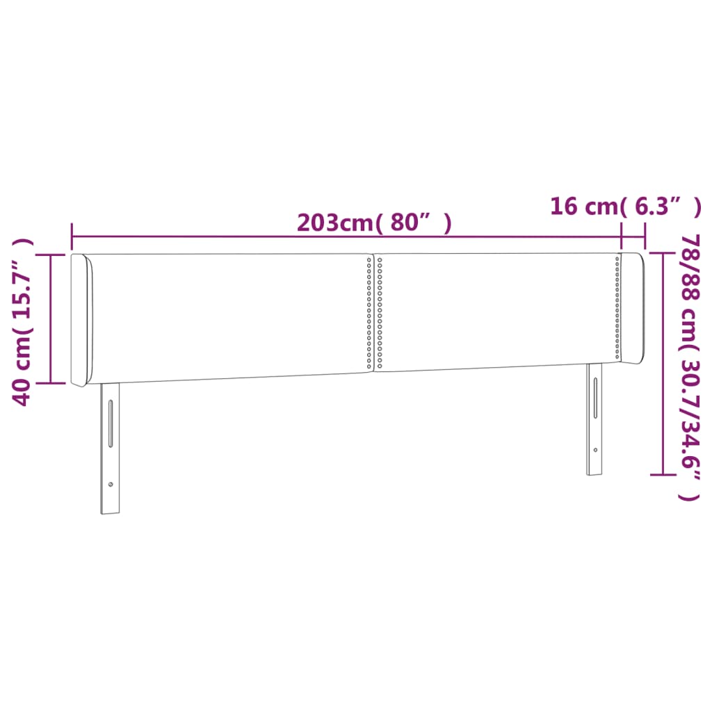 vidaXL Tăblie de pat cu LED, cappuccino 203x16x78/88cm piele ecologică