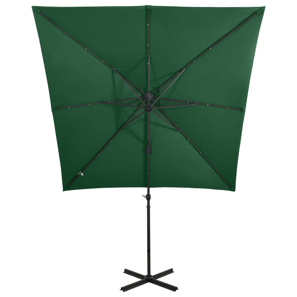 vidaXL Umbrelă în consolă cu stâlp și LED-uri, verde, 250 cm