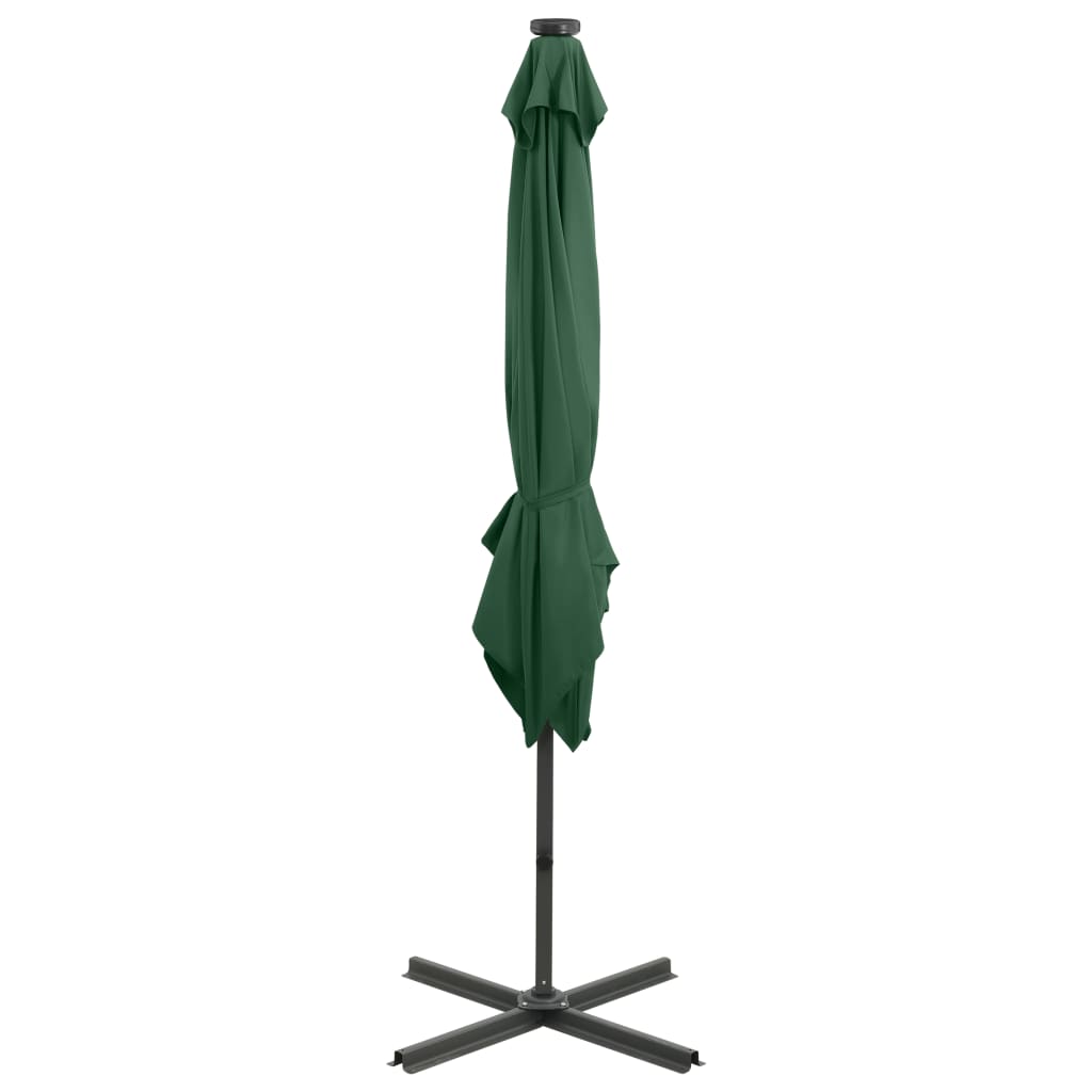 vidaXL Umbrelă în consolă cu stâlp și LED-uri, verde, 250 cm