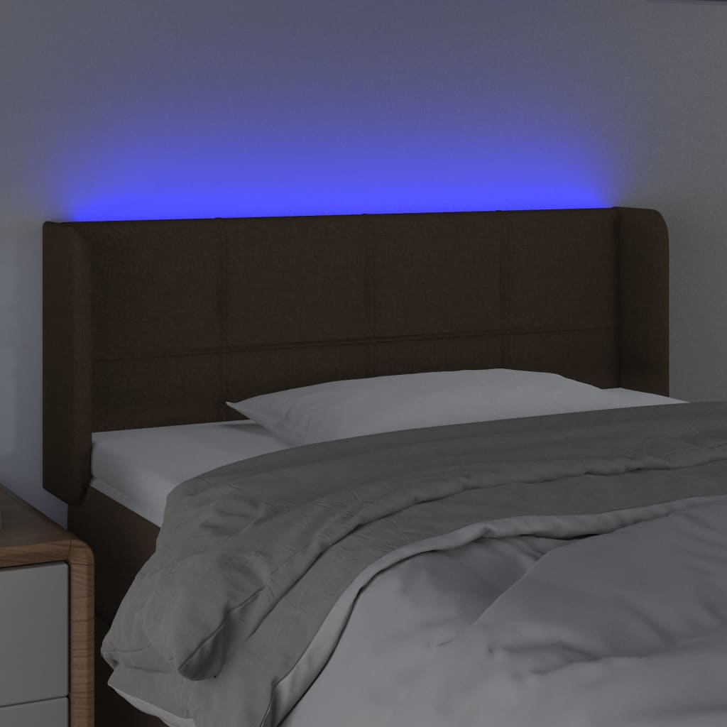 vidaXL Tăblie de pat cu LED, maro închis, 83x16x78/88 cm, textil vidaXL Tăblie de pat cu LED, maro închis, 83x16x78/88 cm, textil