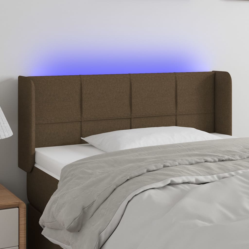 vidaXL Tăblie de pat cu LED, maro închis, 83x16x78/88 cm, textil vidaXL Tăblie de pat cu LED, maro închis, 83x16x78/88 cm, textil