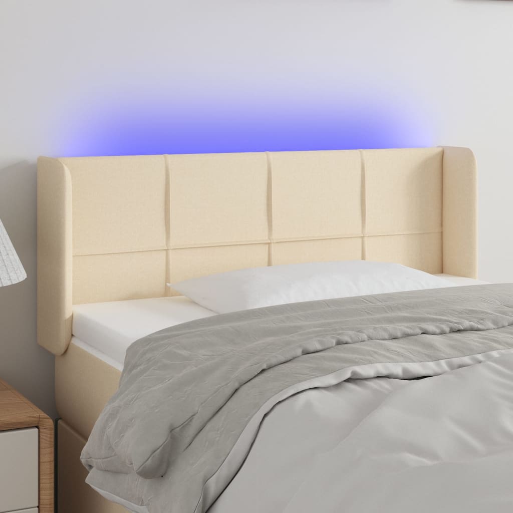 vidaXL Tăblie de pat cu LED, crem, 103x16x78/88 cm, textil vidaXL Tăblie de pat cu LED, crem, 103x16x78/88 cm, textil