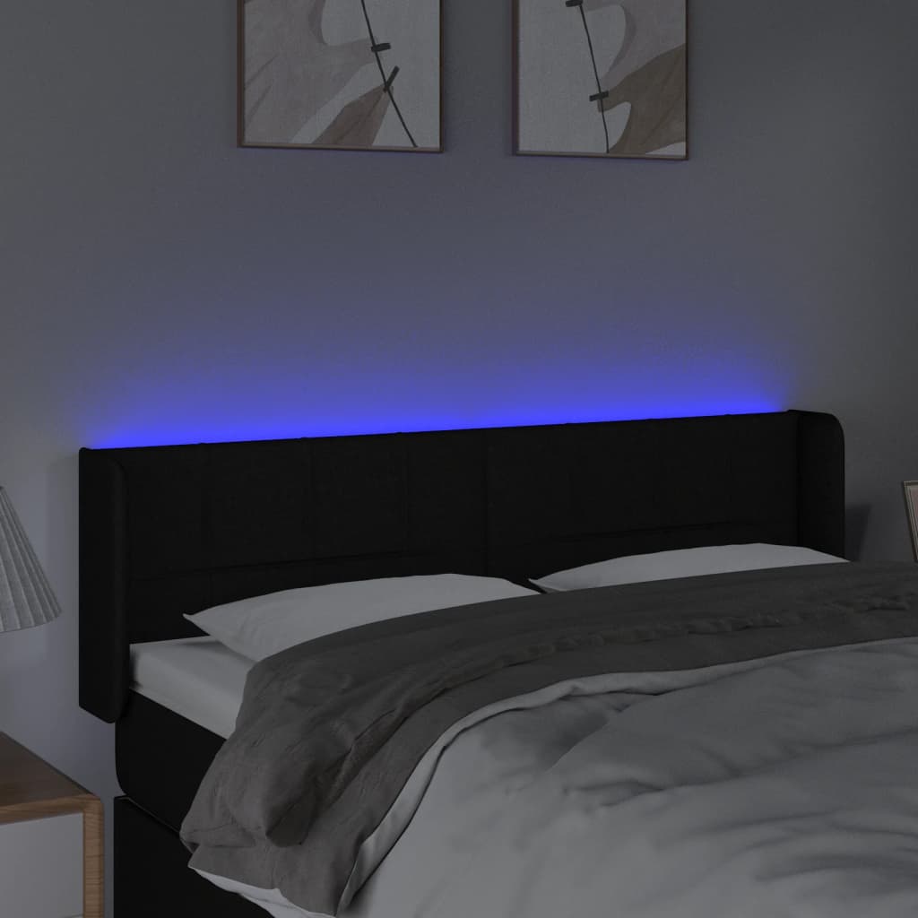 vidaXL Tăblie de pat cu LED, negru, 147x16x78/88 cm, textil vidaXL Tăblie de pat cu LED, negru, 147x16x78/88 cm, textil