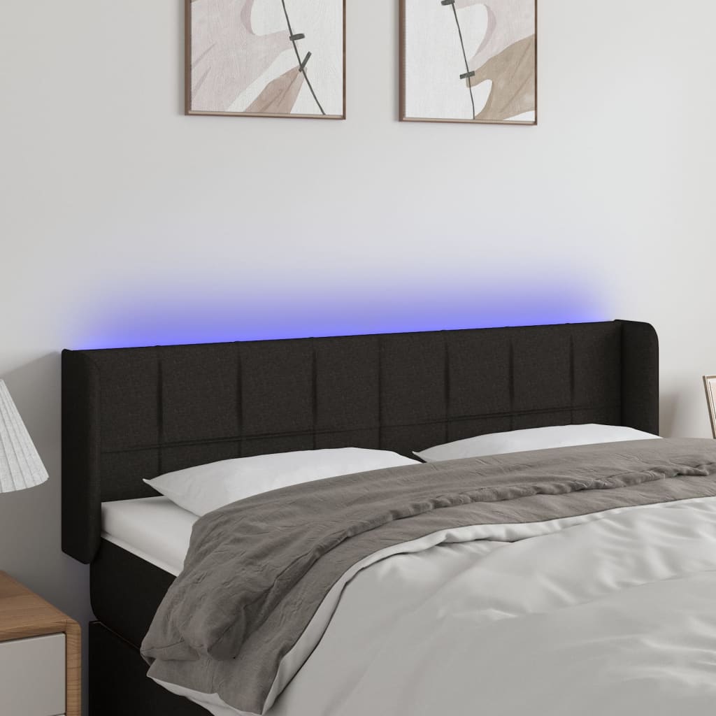 vidaXL Tăblie de pat cu LED, negru, 147x16x78/88 cm, textil vidaXL Tăblie de pat cu LED, negru, 147x16x78/88 cm, textil