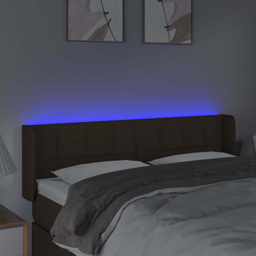 vidaXL Tăblie de pat cu LED, maro închis, 147x16x78/88 cm, textil vidaXL Tăblie de pat cu LED, maro închis, 147x16x78/88 cm, textil