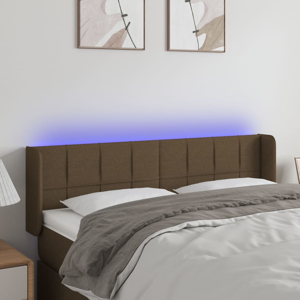 vidaXL Tăblie de pat cu LED, maro închis, 147x16x78/88 cm, textil vidaXL Tăblie de pat cu LED, maro închis, 147x16x78/88 cm, textil