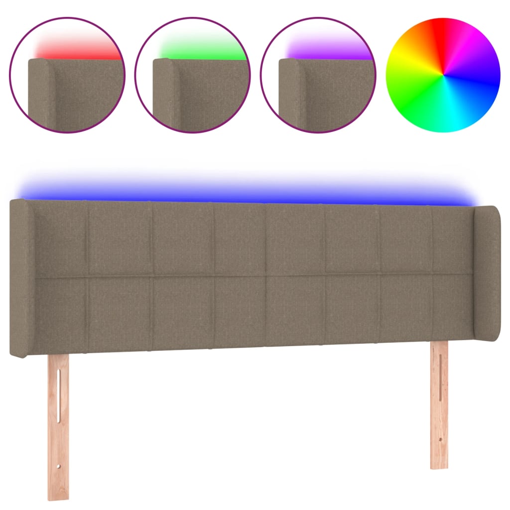 vidaXL Tăblie de pat cu LED, gri taupe, 147x16x78/88 cm, textil vidaXL Tăblie de pat cu LED, gri taupe, 147x16x78/88 cm, textil