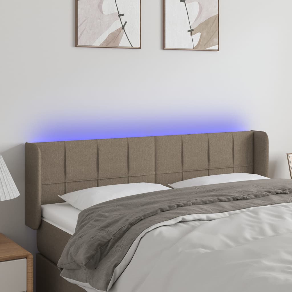 vidaXL Tăblie de pat cu LED, gri taupe, 147x16x78/88 cm, textil vidaXL Tăblie de pat cu LED, gri taupe, 147x16x78/88 cm, textil