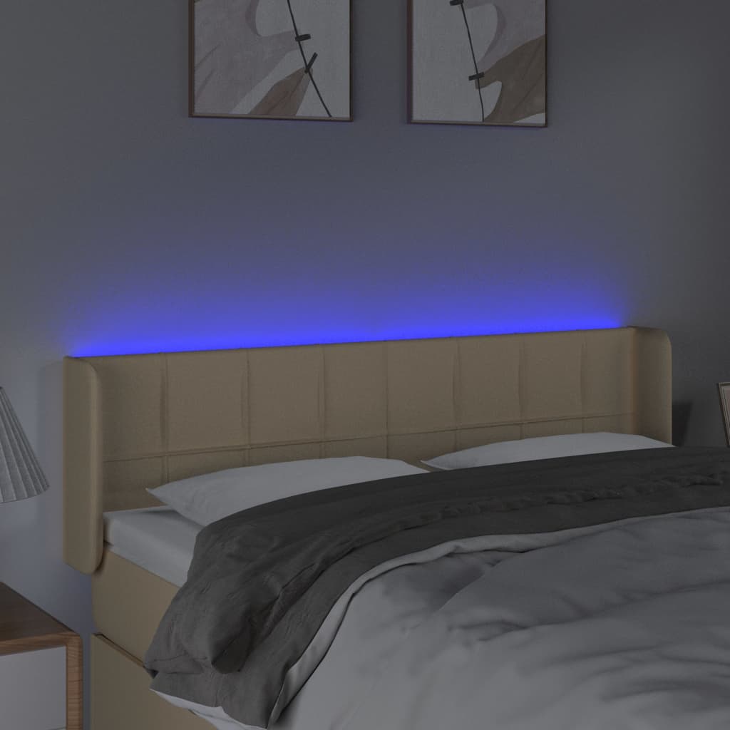 vidaXL Tăblie de pat cu LED, crem, 147x16x78/88 cm material textil vidaXL Tăblie de pat cu LED, crem, 147x16x78/88 cm material textil