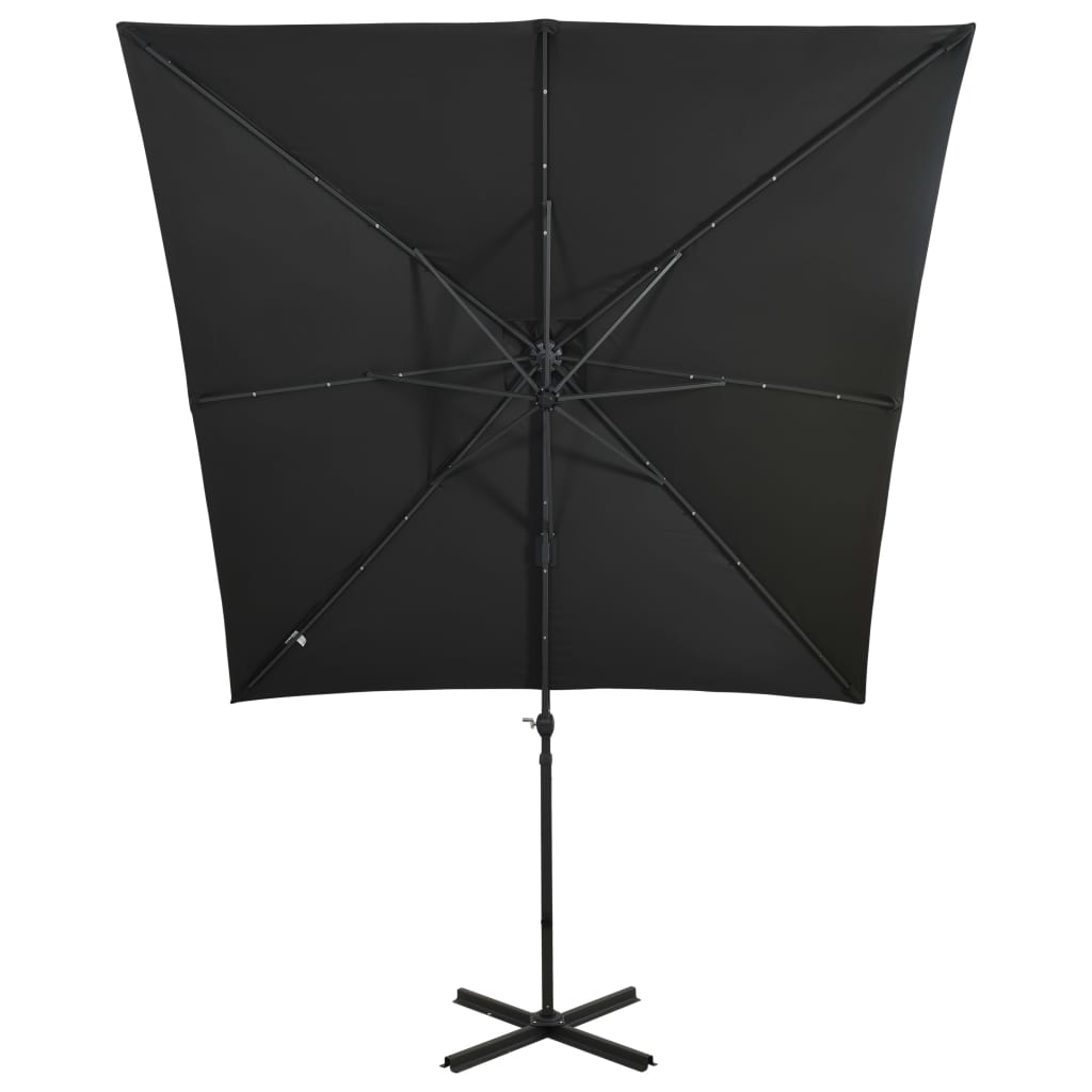vidaXL Umbrelă în consolă cu stâlp și LED-uri, negru, 250 cm