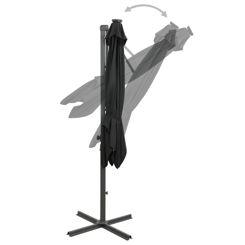 vidaXL Umbrelă în consolă cu stâlp și LED-uri, negru, 250 cm