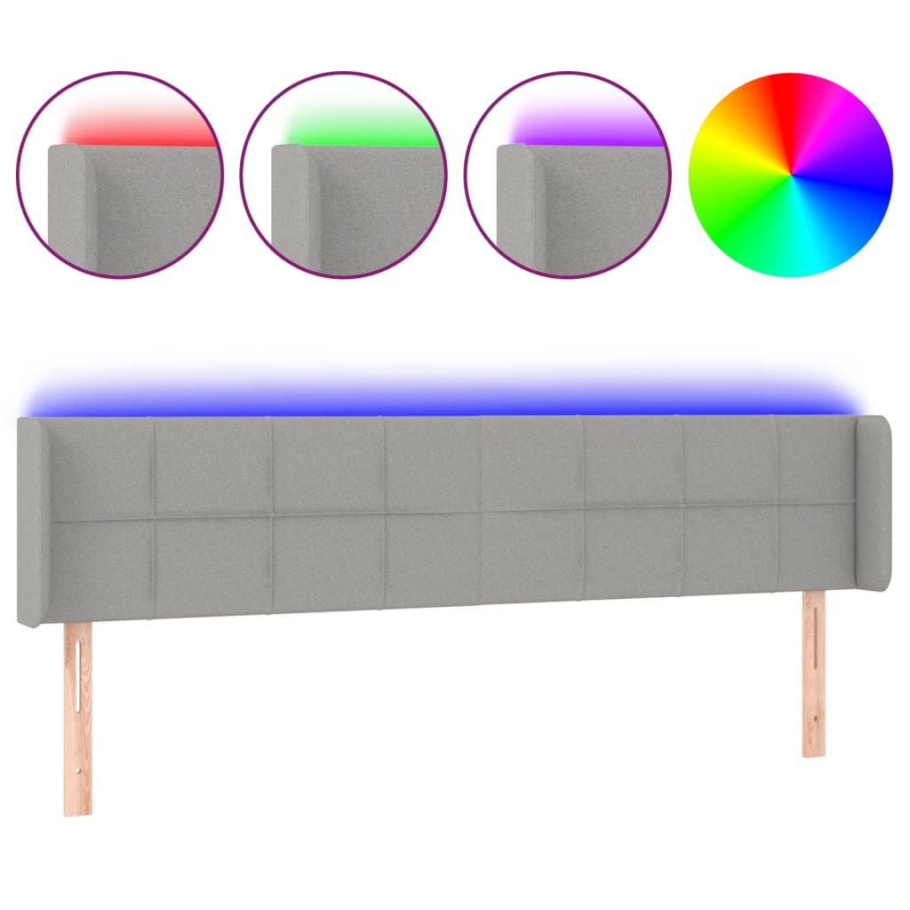 vidaXL Tăblie de pat cu LED, gri deschis, 163x16x78/88 cm, textil vidaXL Tăblie de pat cu LED, gri deschis, 163x16x78/88 cm, textil