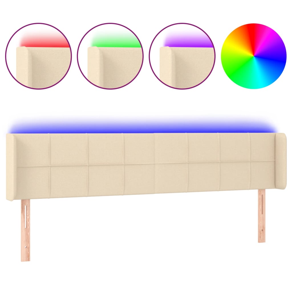 vidaXL Tăblie de pat cu LED, crem, 163x16x78/88 cm, textil vidaXL Tăblie de pat cu LED, crem, 163x16x78/88 cm, textil