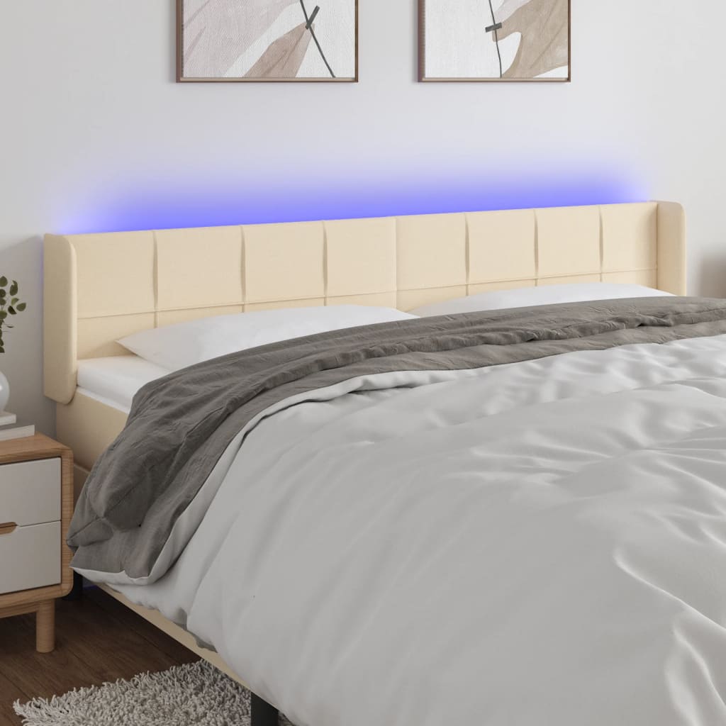 vidaXL Tăblie de pat cu LED, crem, 163x16x78/88 cm, textil vidaXL Tăblie de pat cu LED, crem, 163x16x78/88 cm, textil