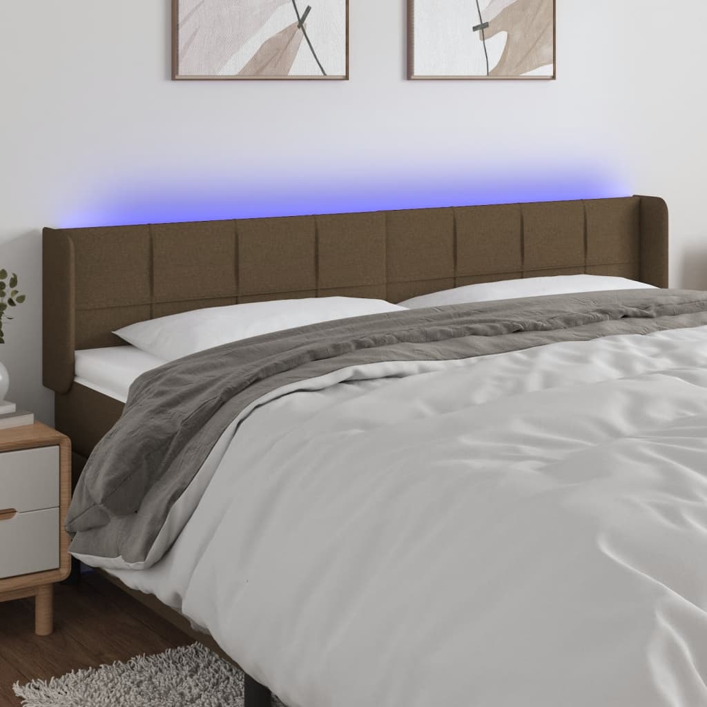 vidaXL Tăblie de pat cu LED, maro închis, 183x16x78/88 cm, textil vidaXL Tăblie de pat cu LED, maro închis, 183x16x78/88 cm, textil