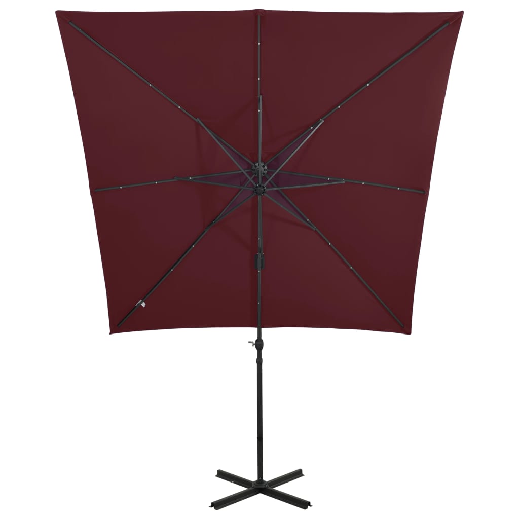 vidaXL Umbrelă în consolă cu stâlp și LED-uri, roșu bordo, 250 cm