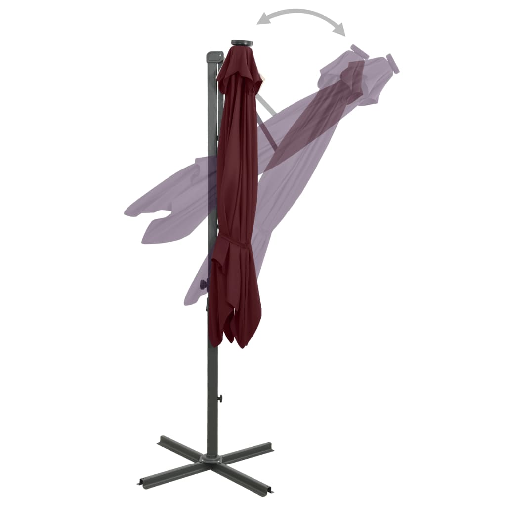 vidaXL Umbrelă în consolă cu stâlp și LED-uri, roșu bordo, 250 cm