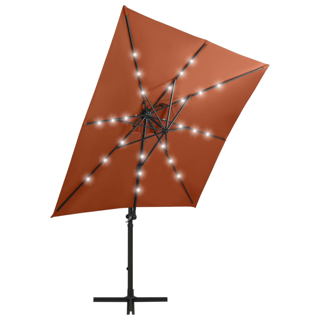vidaXL Umbrelă în consolă cu stâlp și LED-uri, cărămiziu, 250 cm