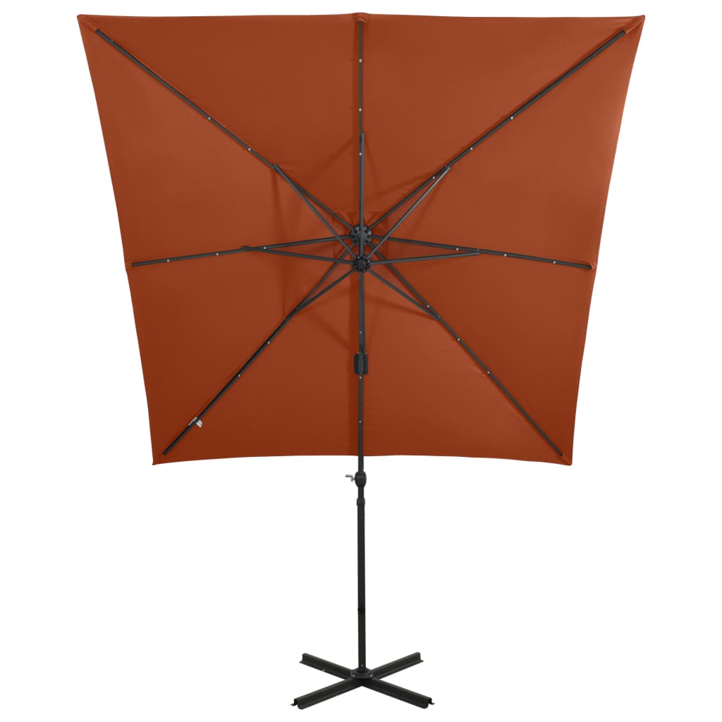 vidaXL Umbrelă în consolă cu stâlp și LED-uri, cărămiziu, 250 cm