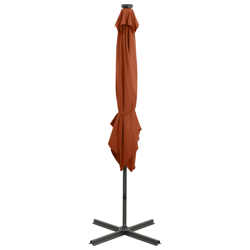 vidaXL Umbrelă în consolă cu stâlp și LED-uri, cărămiziu, 250 cm