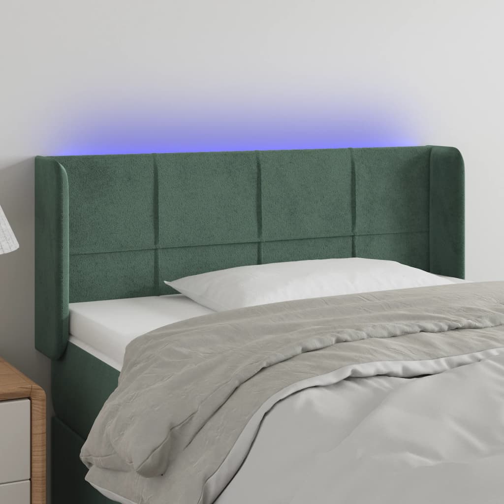 vidaXL Tăblie de pat cu LED, verde închis, 93x16x78/88 cm, catifea vidaXL Tăblie de pat cu LED, verde închis, 93x16x78/88 cm, catifea