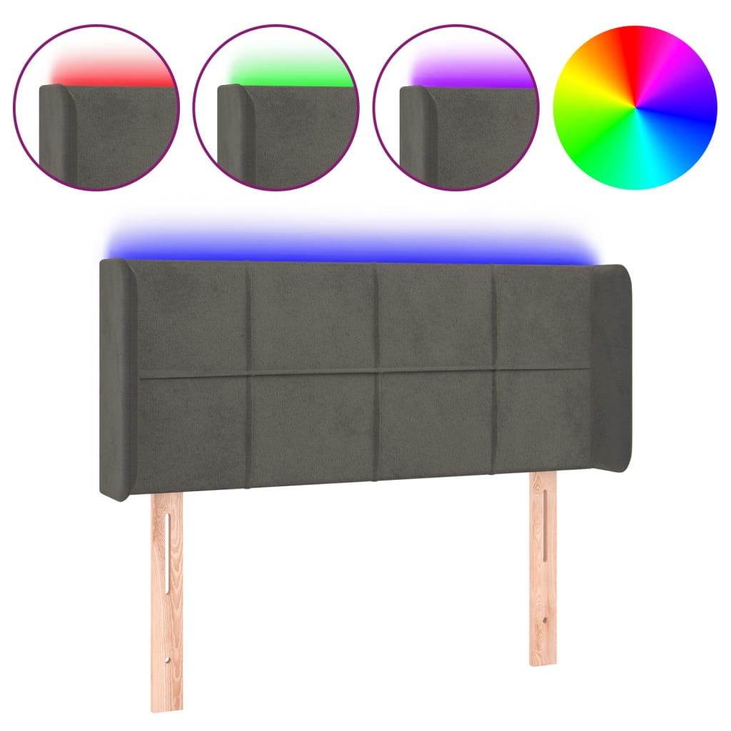 vidaXL Tăblie de pat cu LED, gri închis, 103x16x78/88 cm, catifea